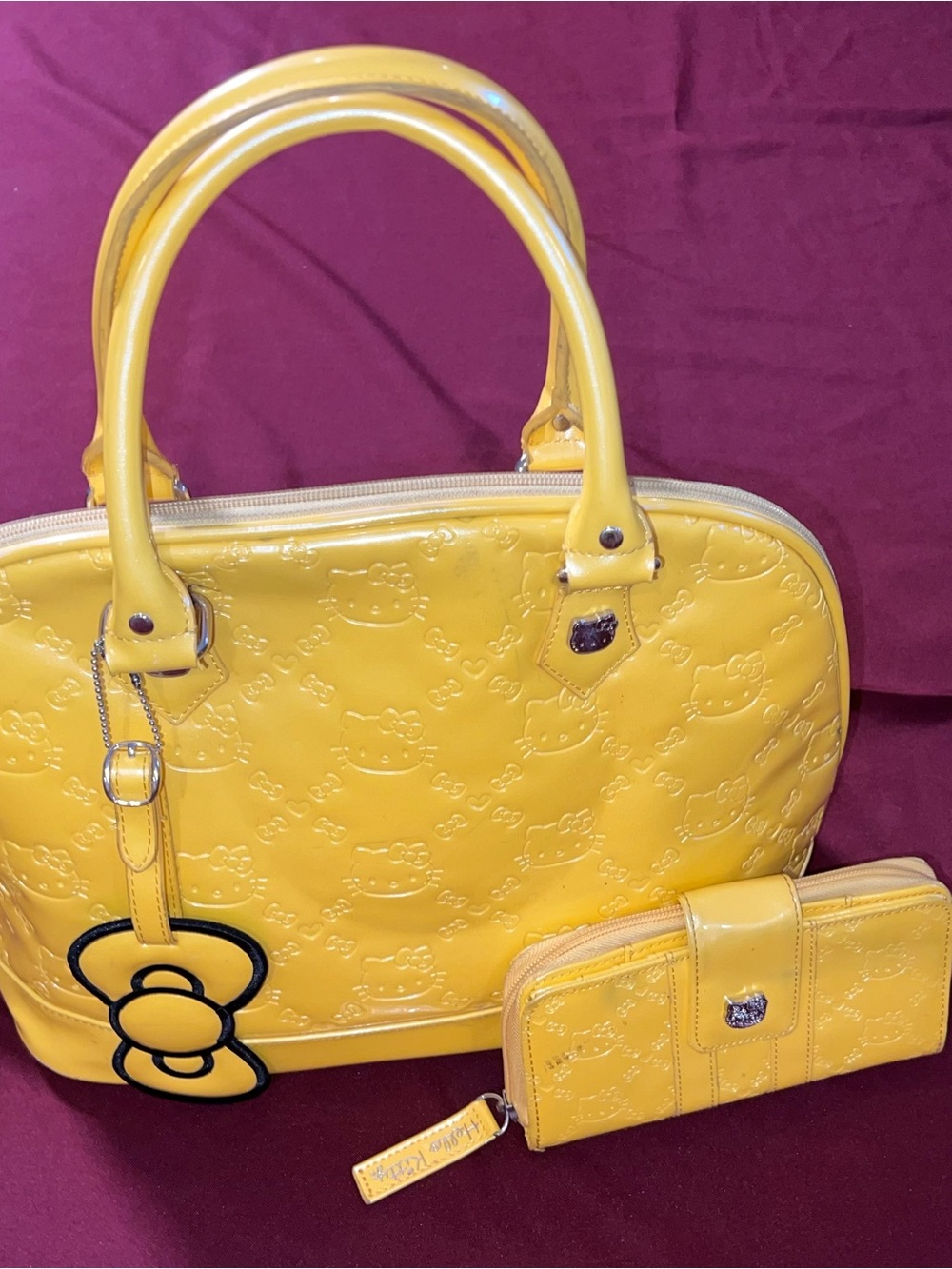 Yellow Patent Hello Kitty Embossed Satchel and Wallet Set
